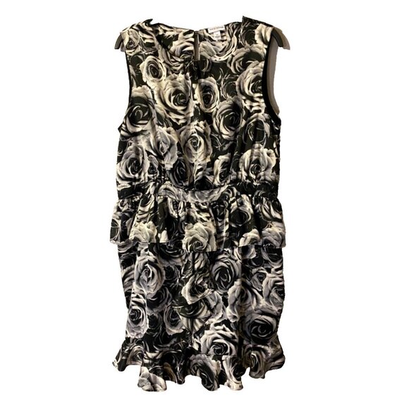 Kate Young Dress 16 Black Ivory Gray Floral Peplum Sheath Washable Faux Silk - Picture 7 of 11
